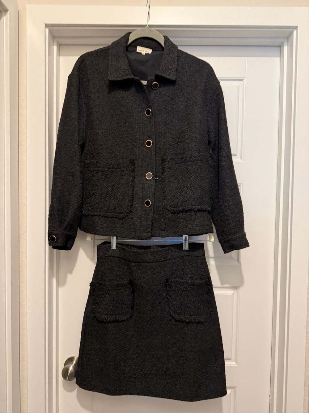 Women's Black Tweed Jacket and Skirt Set - Classic Two-Piece